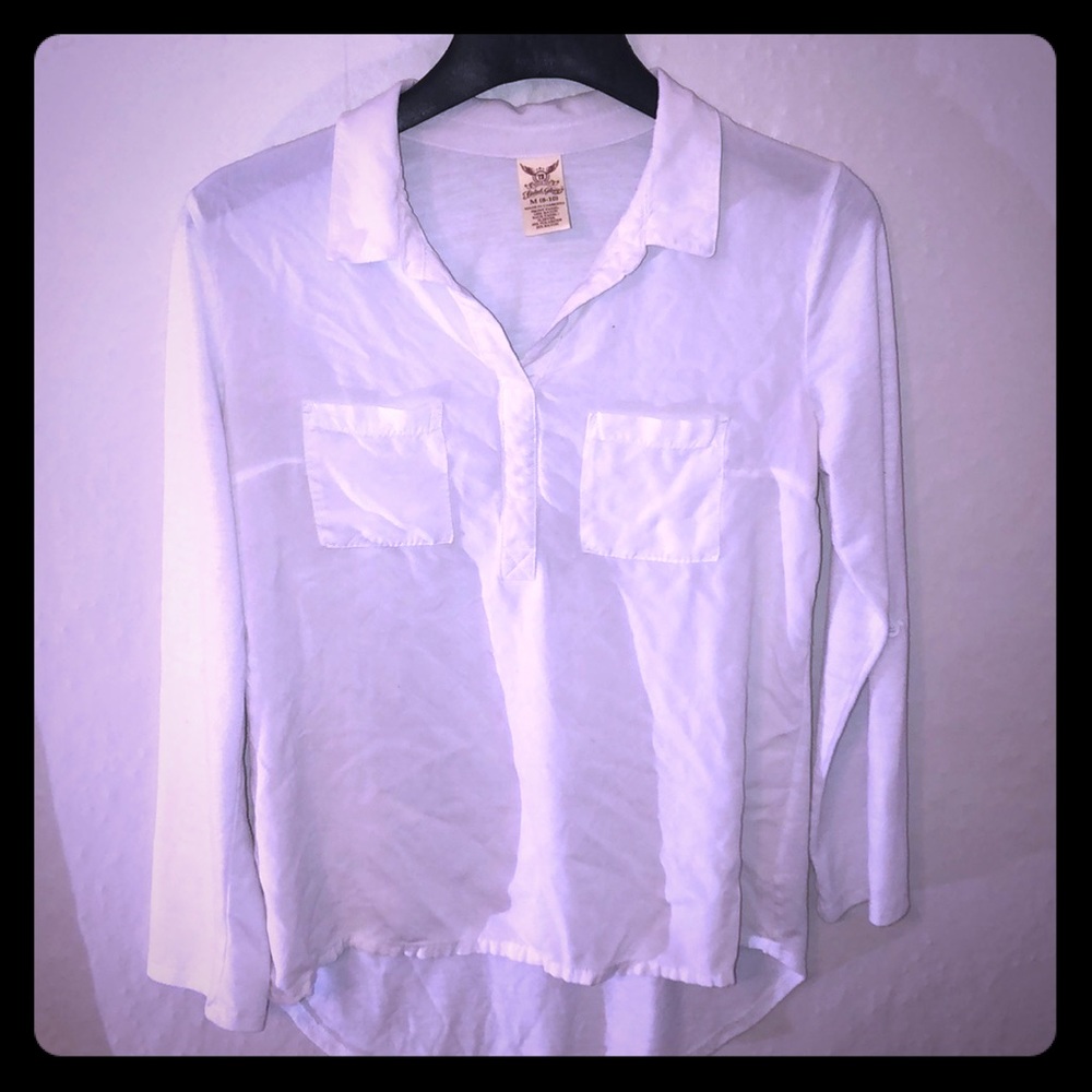 White High-Low Blouse with Front Pockets